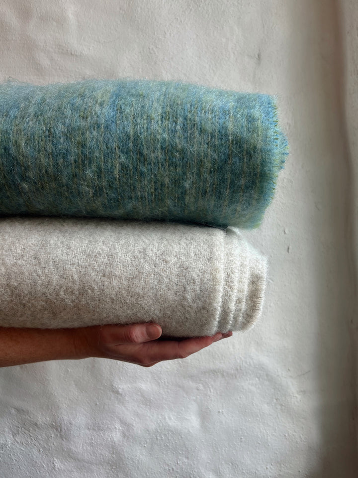 Mohair Throw in Pale Green & Blue