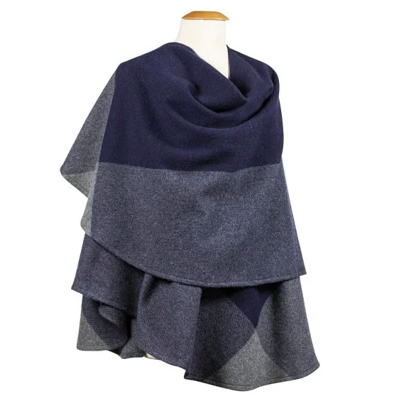 Lambswool Cape Navy Dark Grey Block