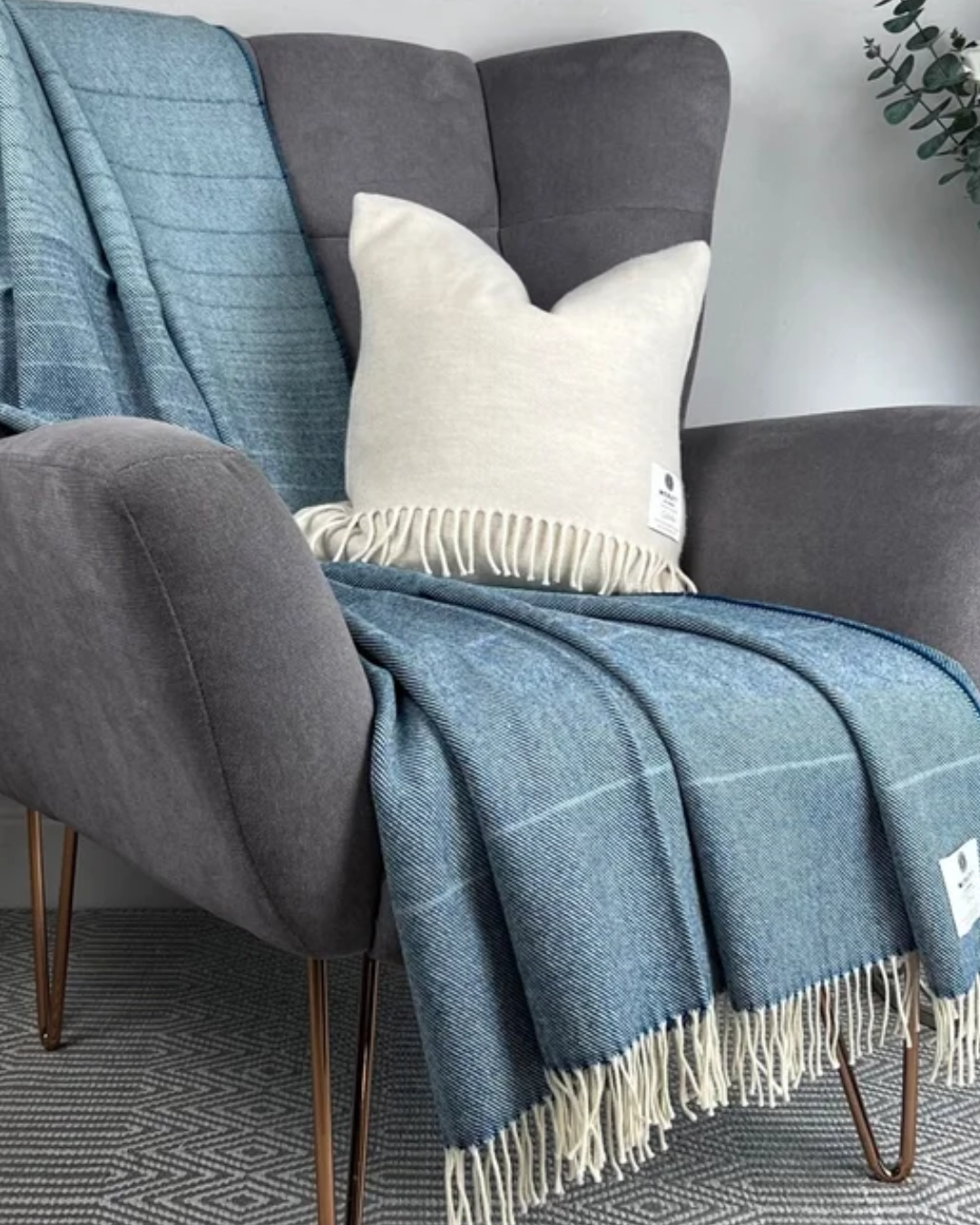 Alpaca & Merino Throw In Petrol Ombre Blue