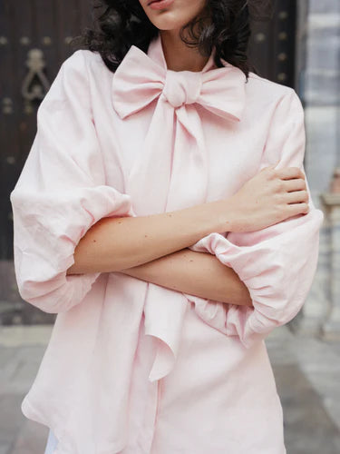 Roxanne - Irish Linen Blouse in Baby Pink