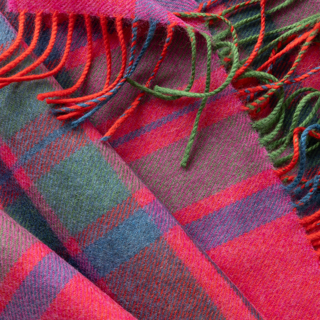 Merino Scarf in Pink,Slate,Navy Blue Check