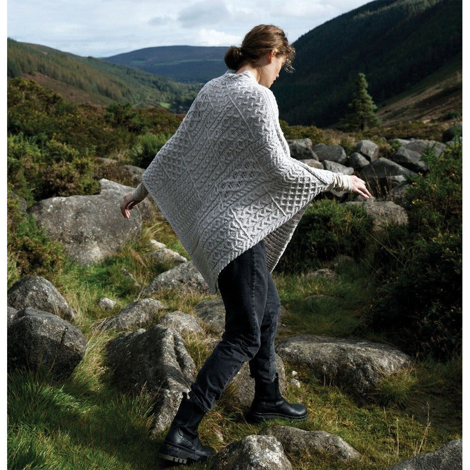 Elm Patchwork Poncho in Silver Marl - Pale Grey