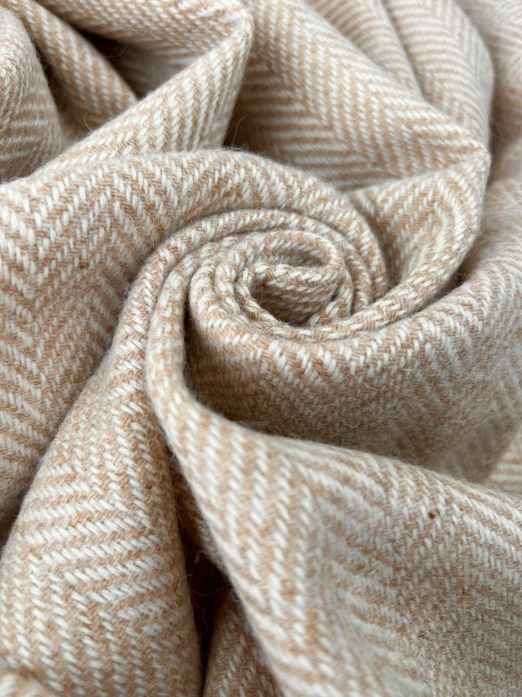 Merino Throw in Sandstone Herringbone
