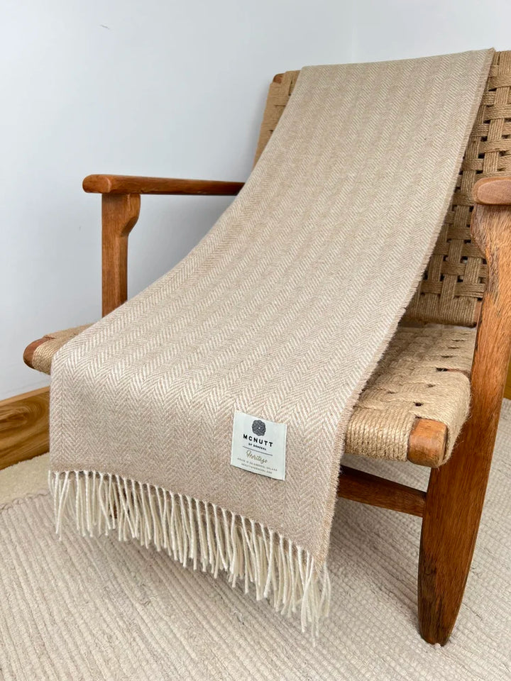 Merino Throw in Sandstone Herringbone