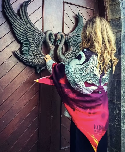 Silk Scarf in Children of Lir Red- Large