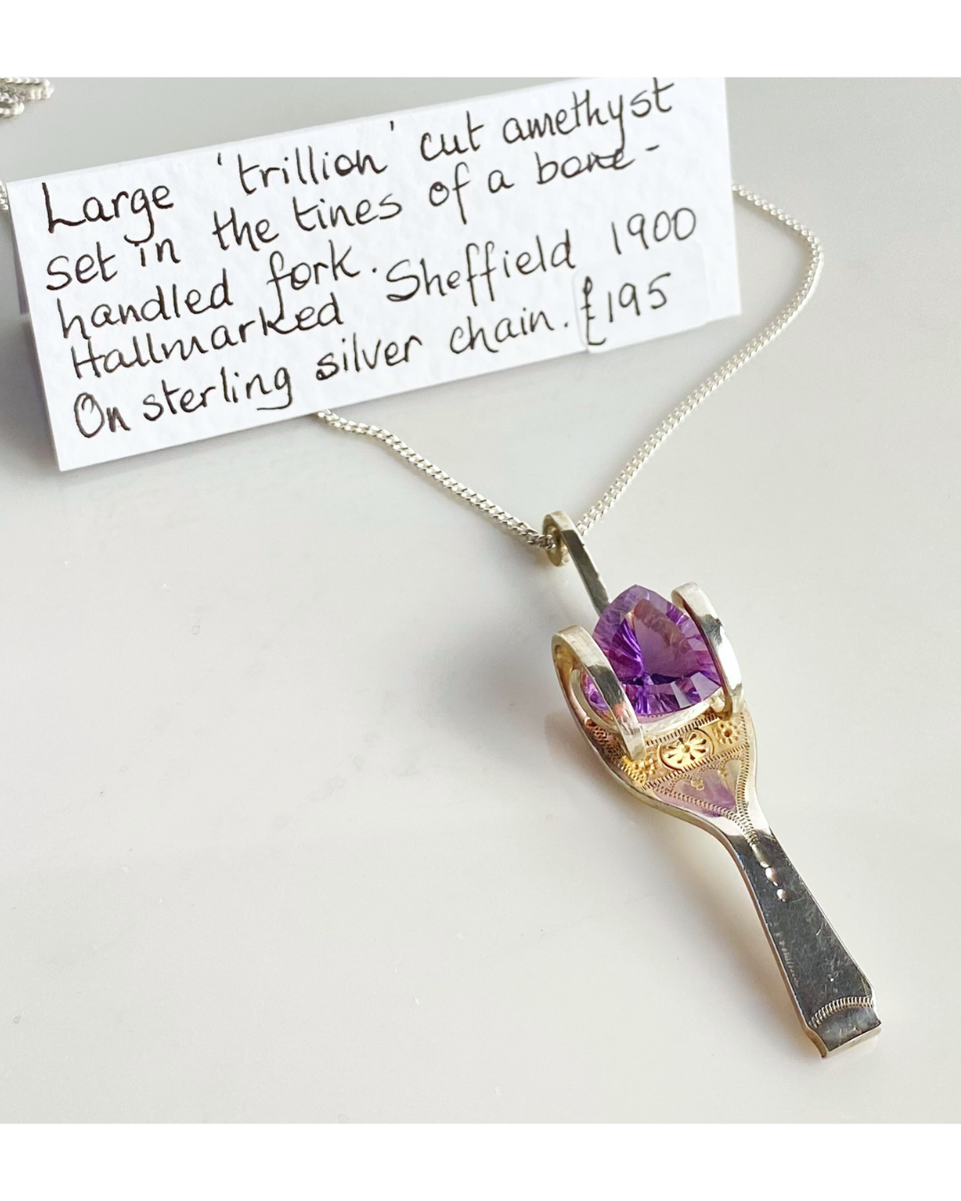 Large Trillion Cut Amethyst Chain Necklace