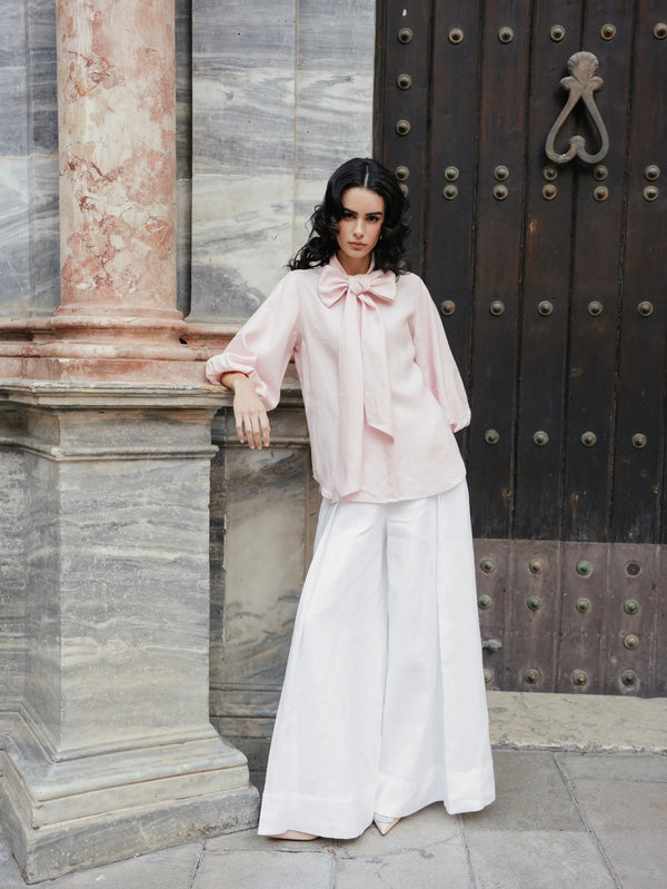Irish Linen Palazzo Trousers in White