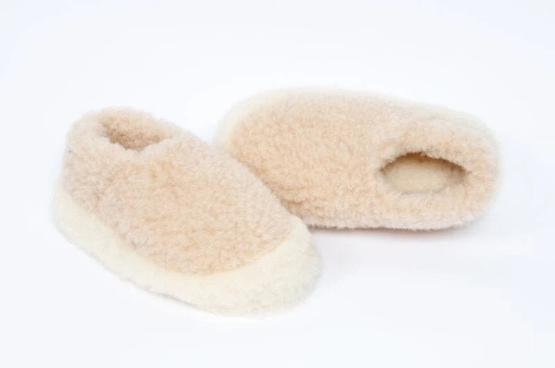 Fleece Wool Slippers in Full Beige