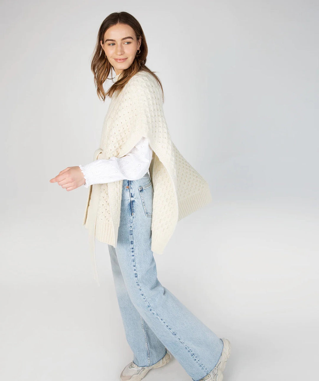 Cable Knit Cape — Cream