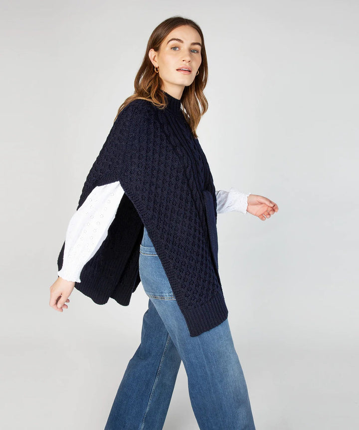 Cable Knit Cape — Navy