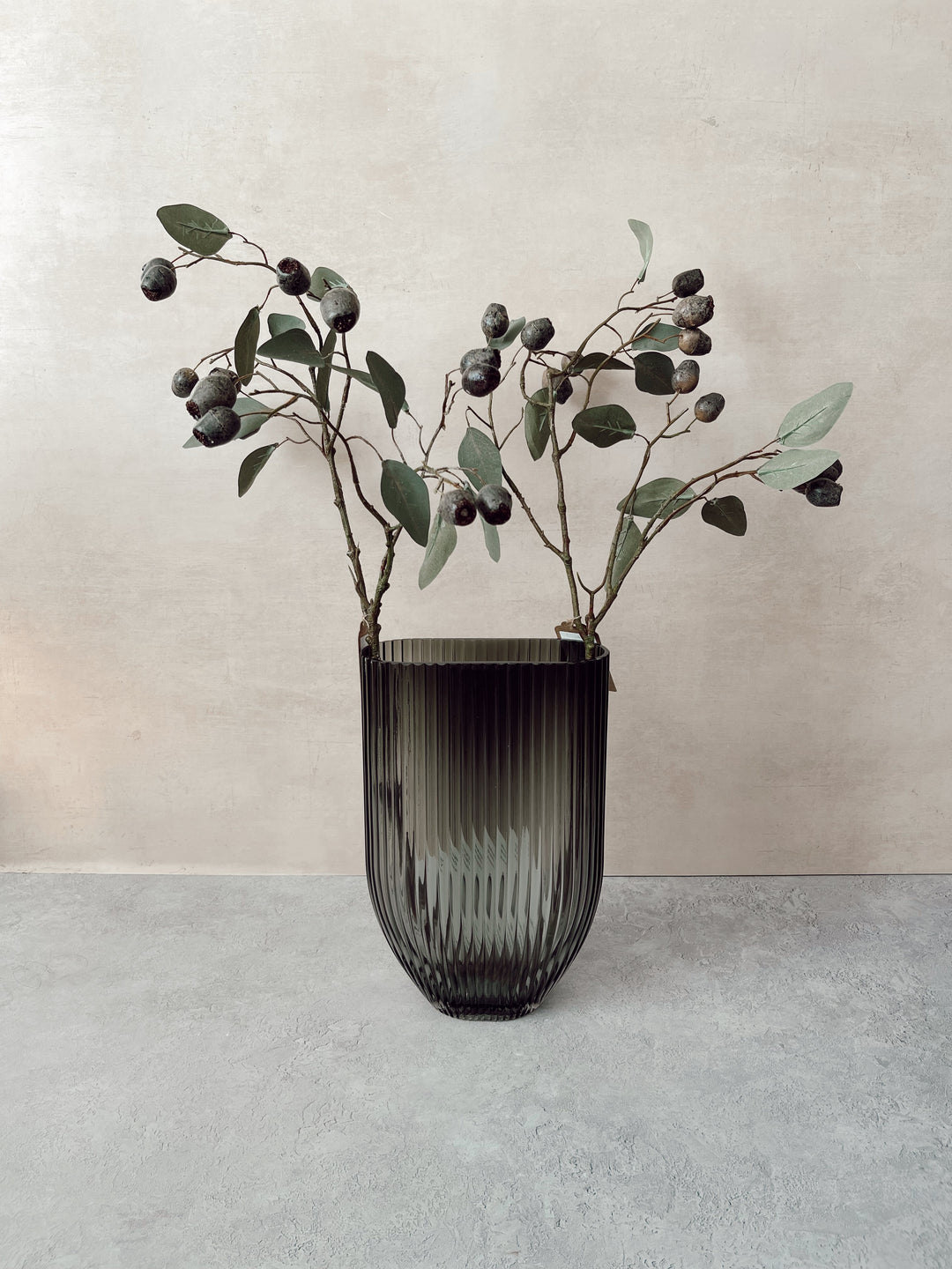 Ribbed Smoke Grey Glass Vase