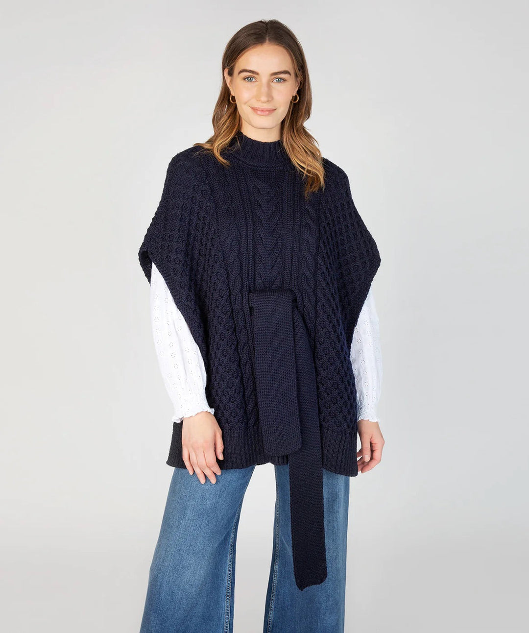 Cable Knit Cape — Navy